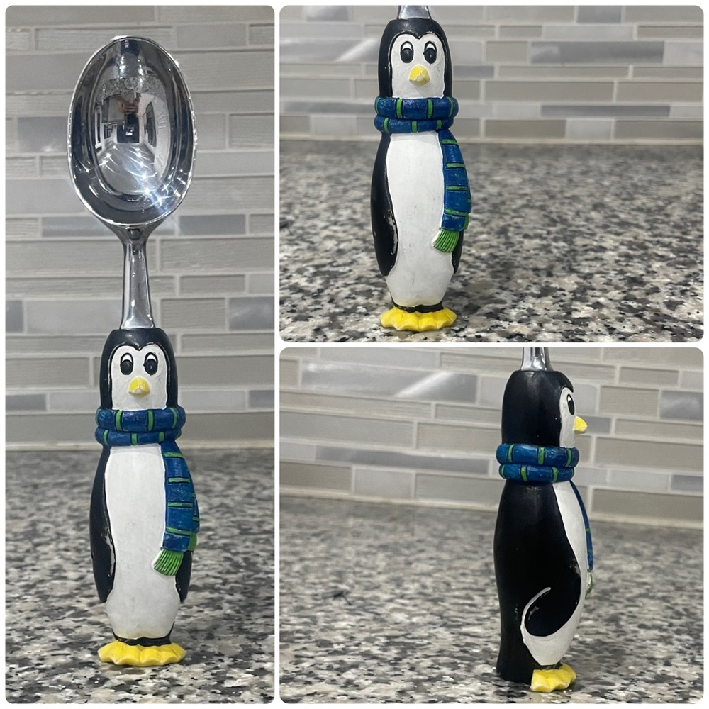 Vintage Penguin Ice Cream Scoop with Blue Scarf